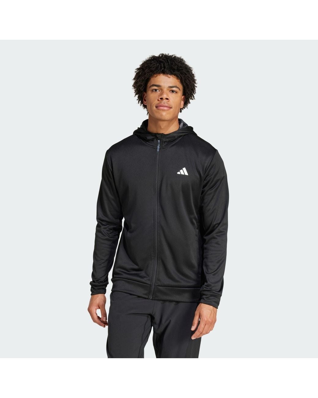 Adidas Black Train Essentials Camo Full-Zip Hoodie for men