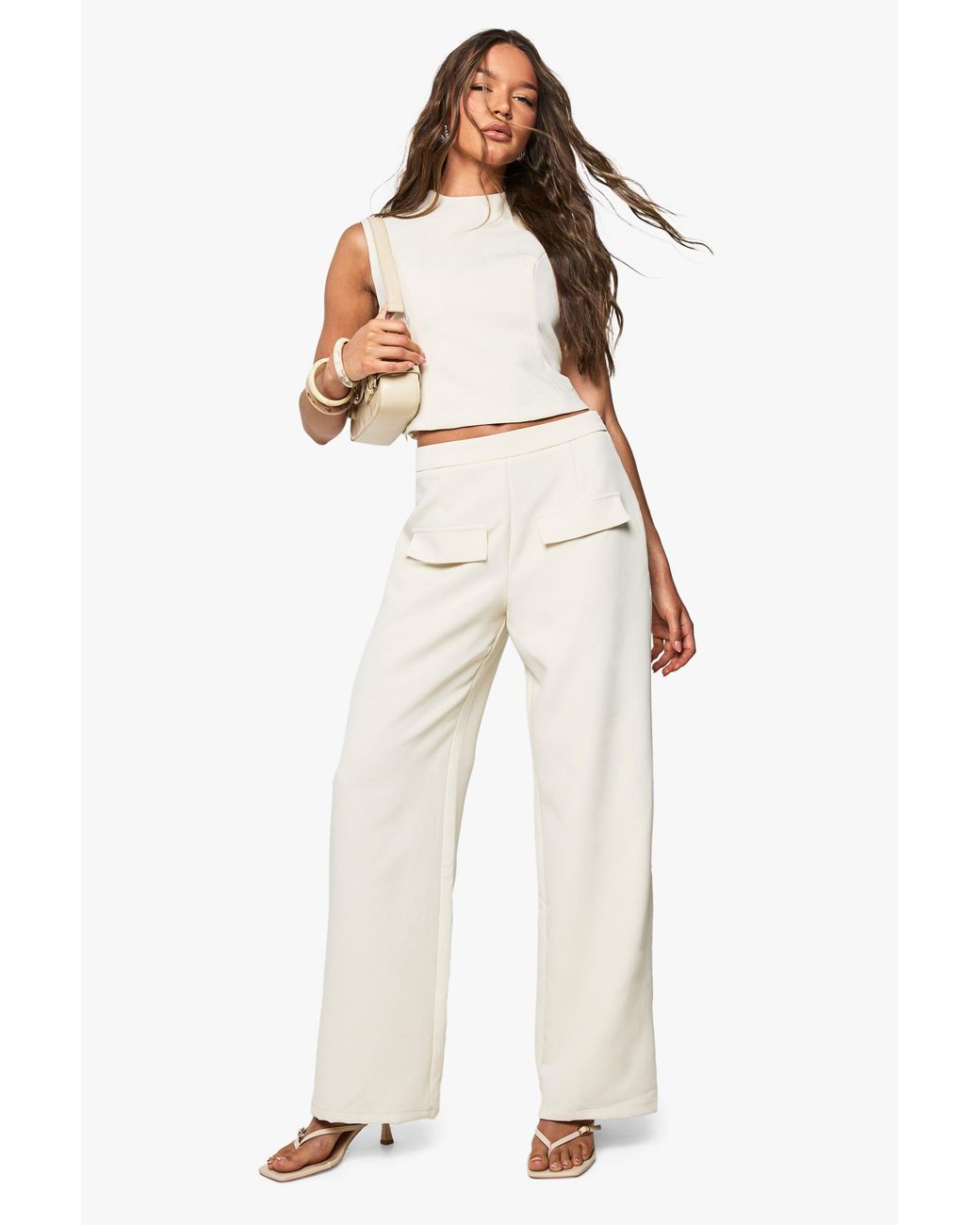Boohoo White Woven Tailored Pocket Front Straight Leg Trouser