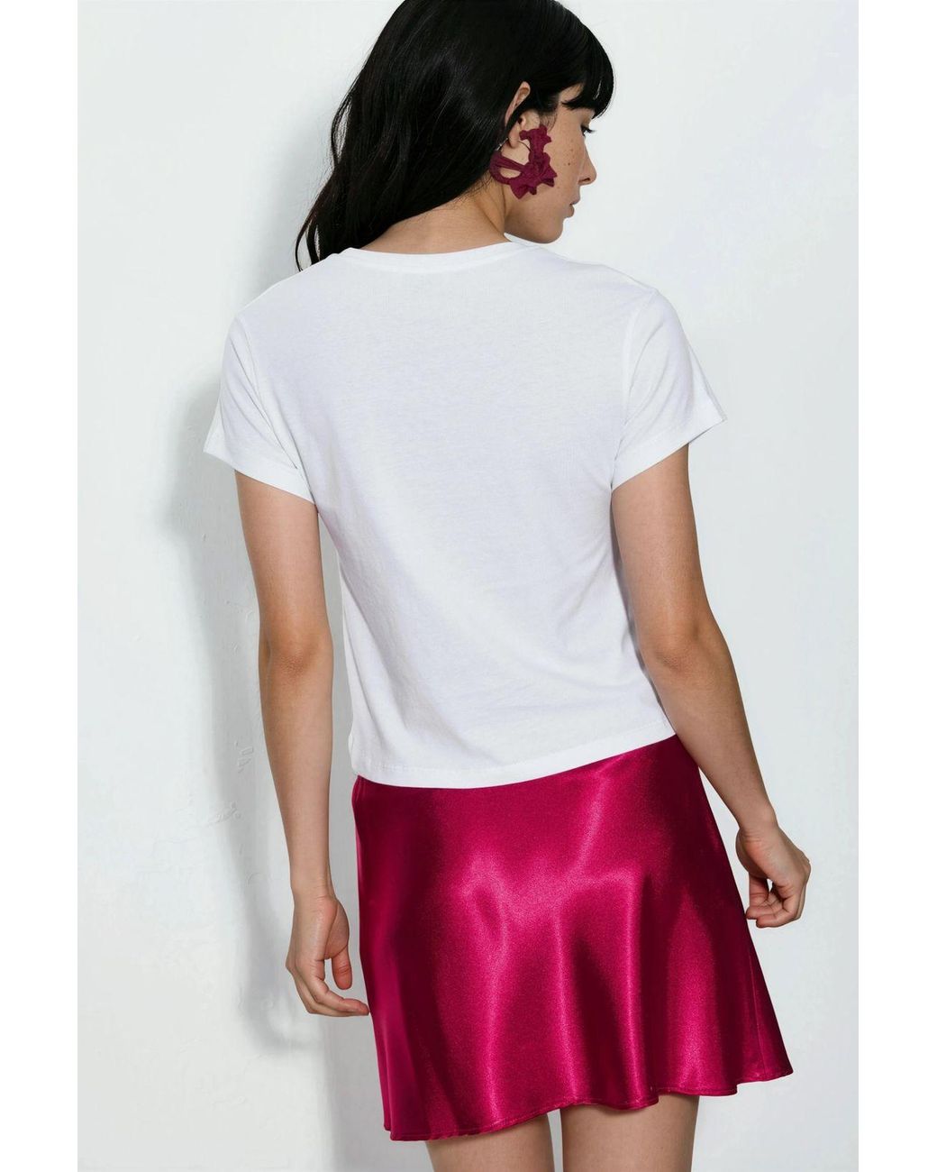 Busem Red Printed Crew Neck Crop T-Shirt