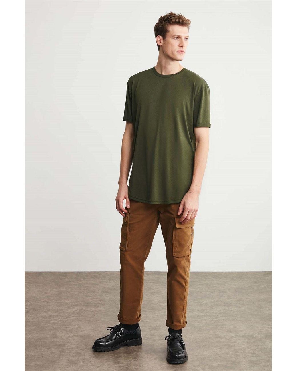 Grimelange Green Crew Neck Plain T-Shirt for men