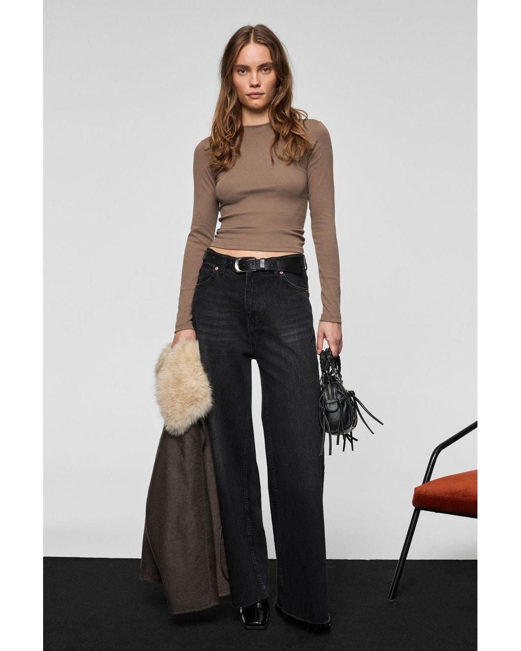 Grimelange White High Waist Wide Leg Jeans