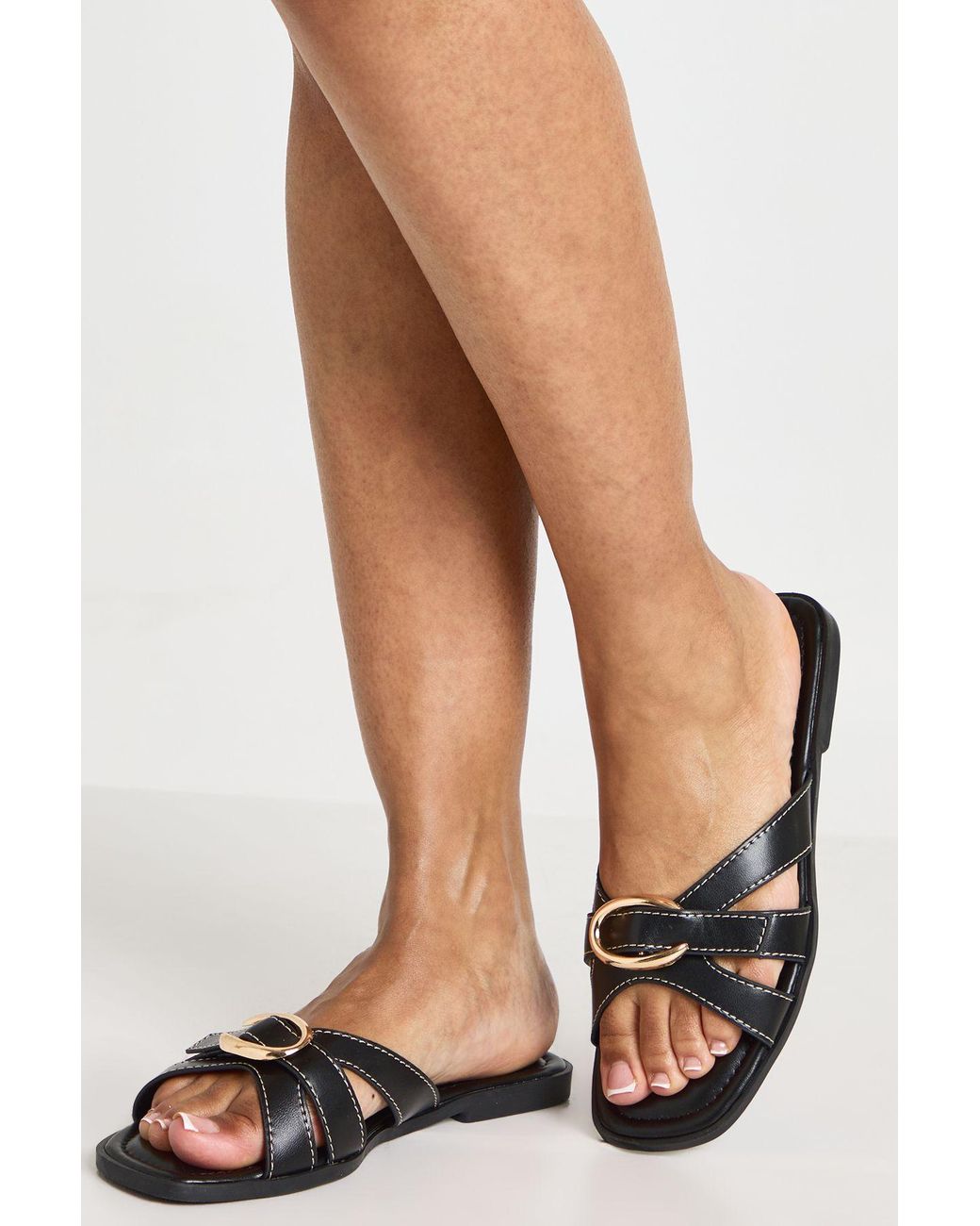 Boohoo Black Trim Strappy Sliders