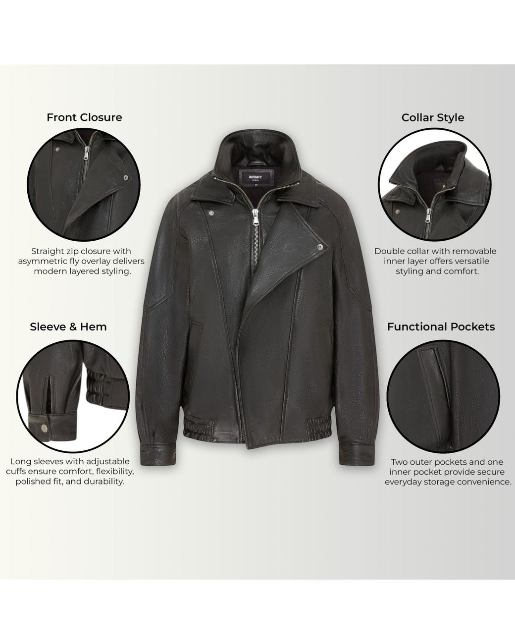 Infinity Leather Black Lamb Big Bomber Biker Blouson Oversized Jacket