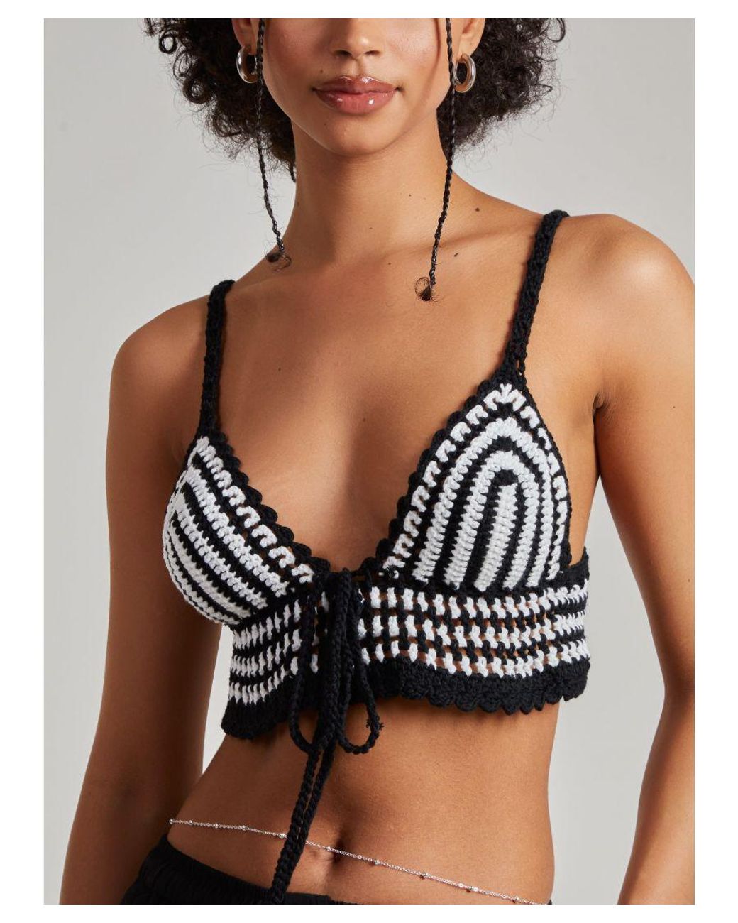 Pink Vanilla Black Crotchet Tie Neck Bralette