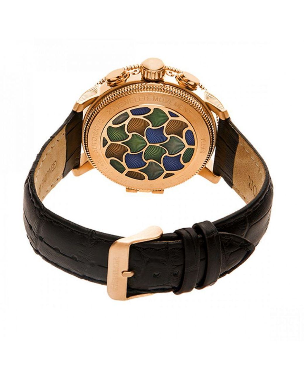 Heritor Multicolor Aura Semi-Skeleton Leather-Band Watch for men