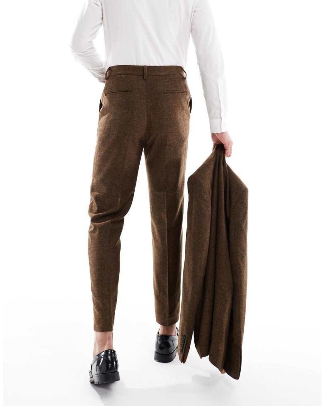 ASOS Brown Wool Blend Tapered Suit Trousers for men