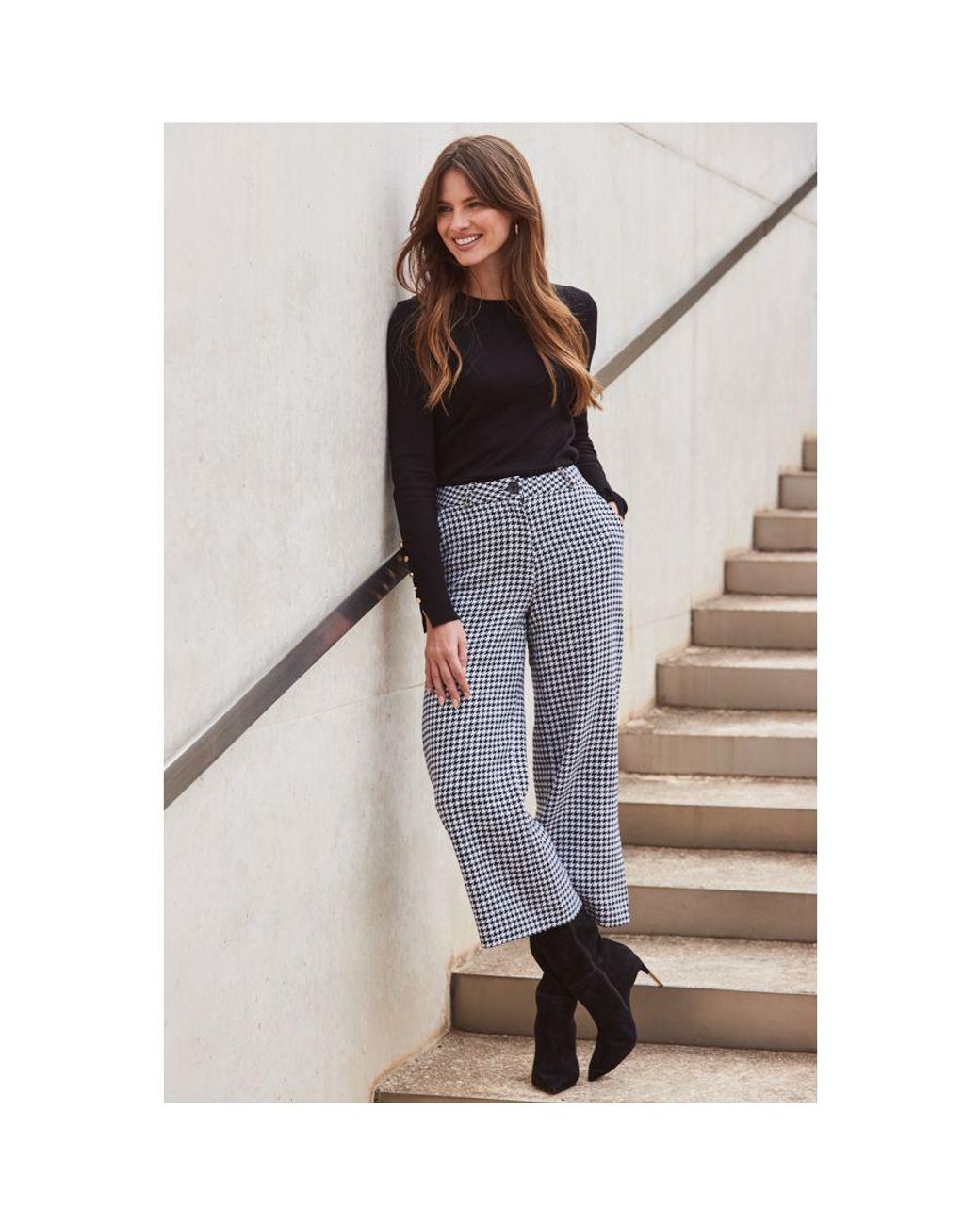 Sosandar White Dogtooth Print Culottes