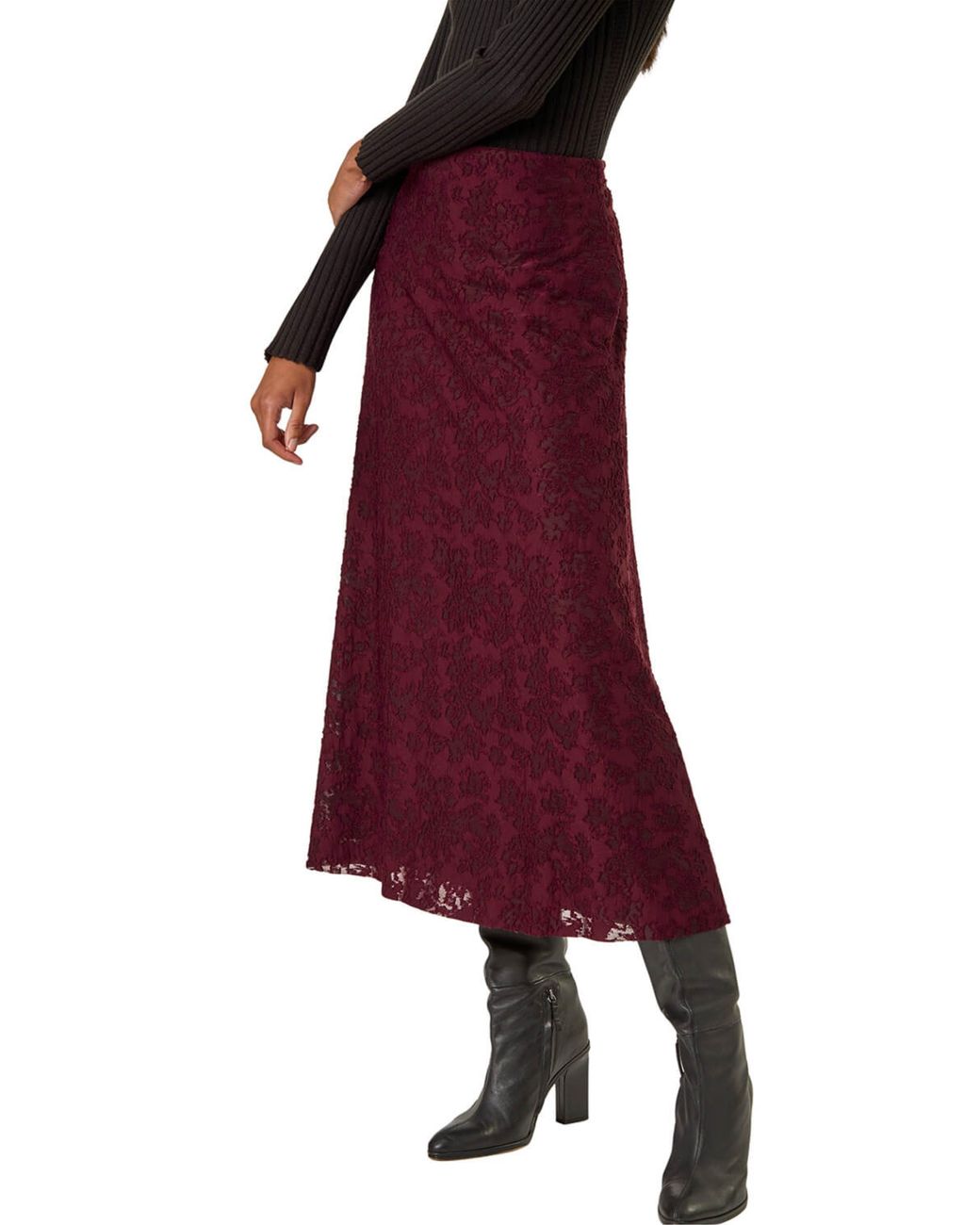 Roman Floral Textured A-Line Skirt