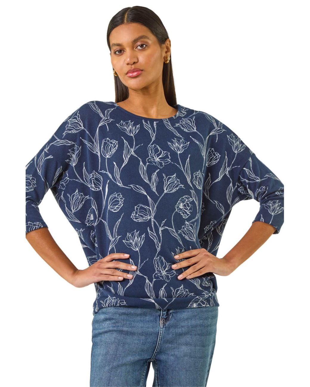 Roman Blue Floral Print Snit Top