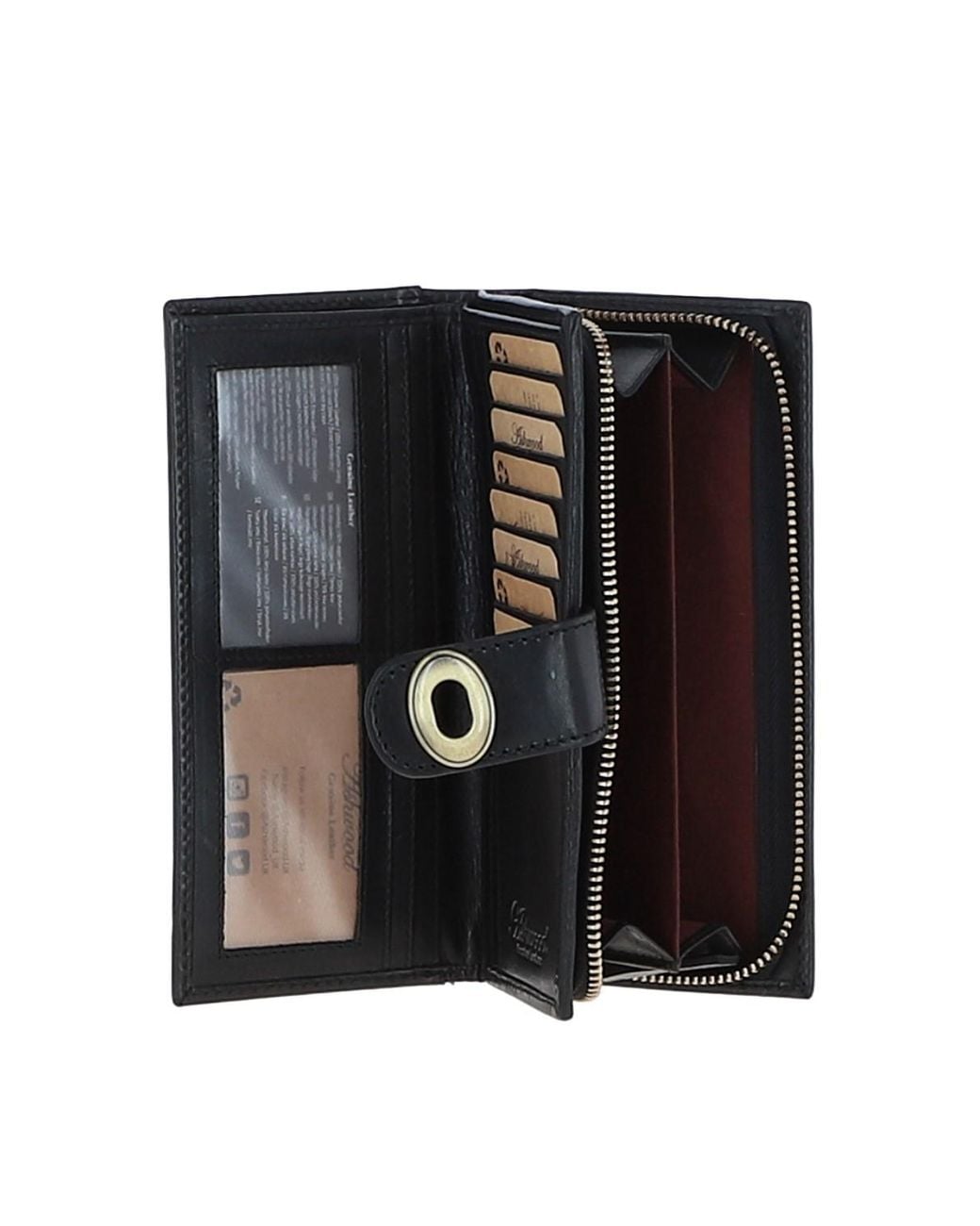 Ashwood Leather Black Real Long Purse With Turnlock, Zip Pocket & Card Slots