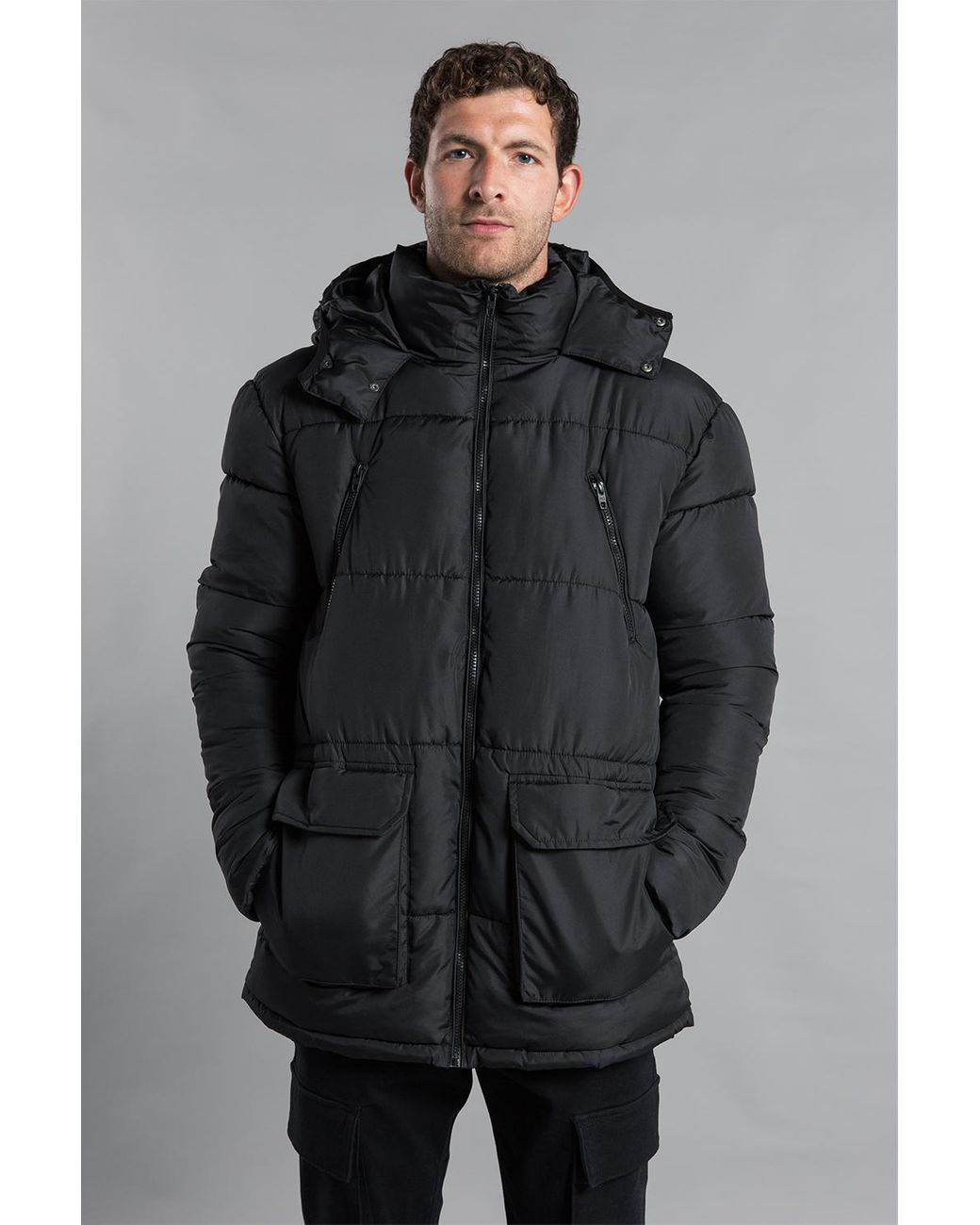 French Connection Hooded Padded Parka Longline Jacket in Grey for Men Lyst UK