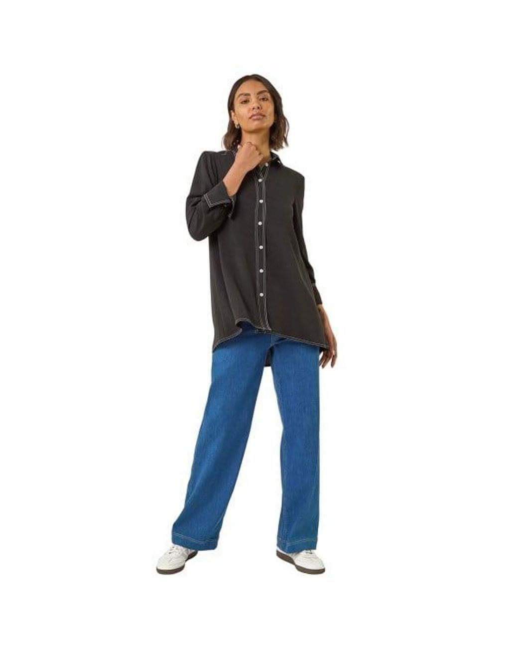 Roman Black Constrast Stitch Shirt