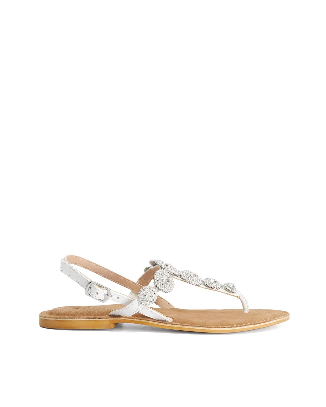Dune Natural Liana Diamante Embellished Toe Post Flat Sandals