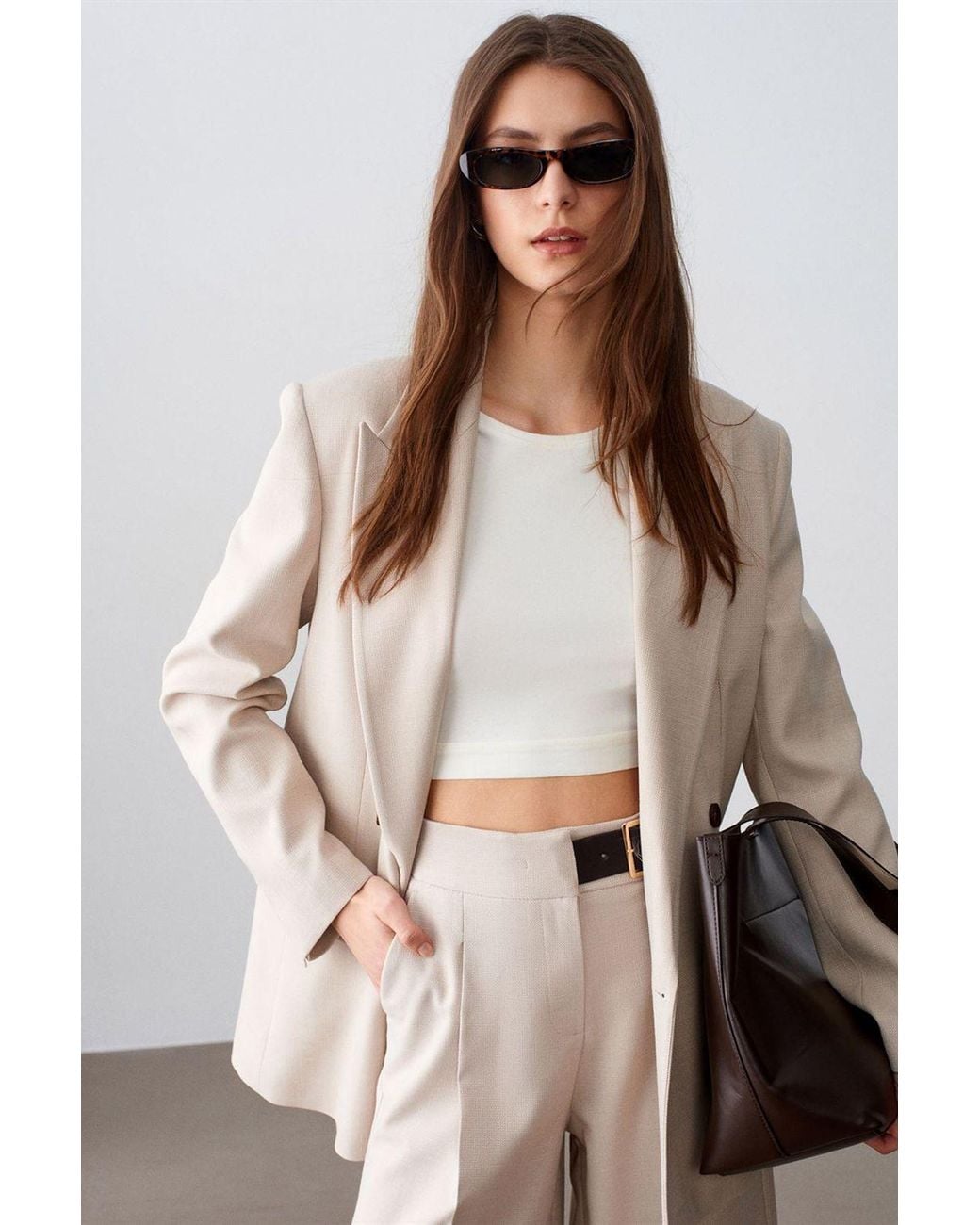 Dilvin Crepe Blazer Jas in het Natural