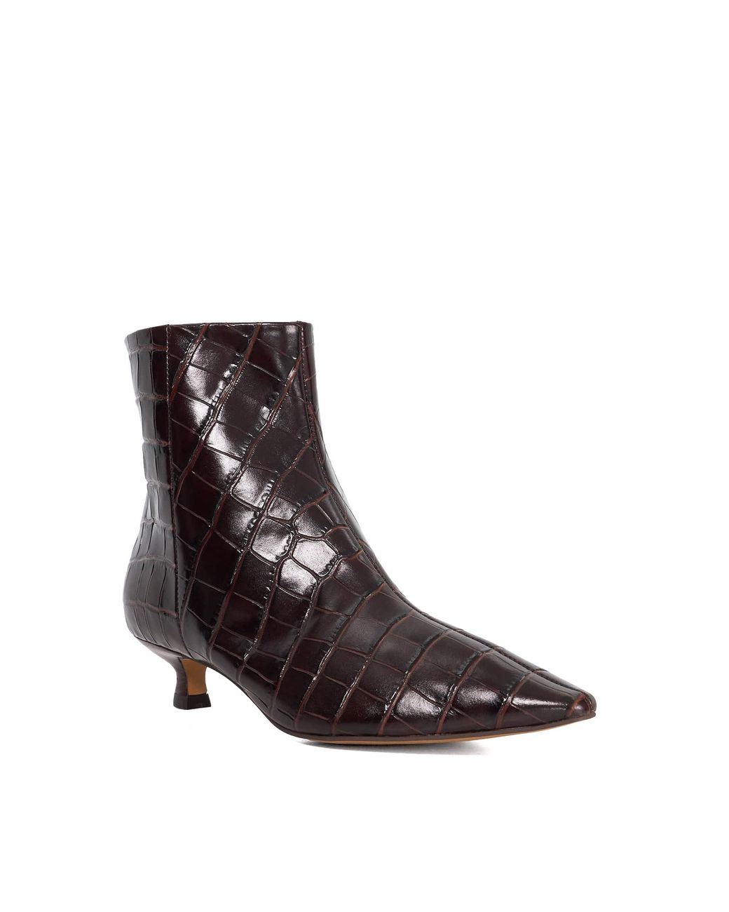 Dune Brown Odore Leather Kitten Heel Ankle Boots
