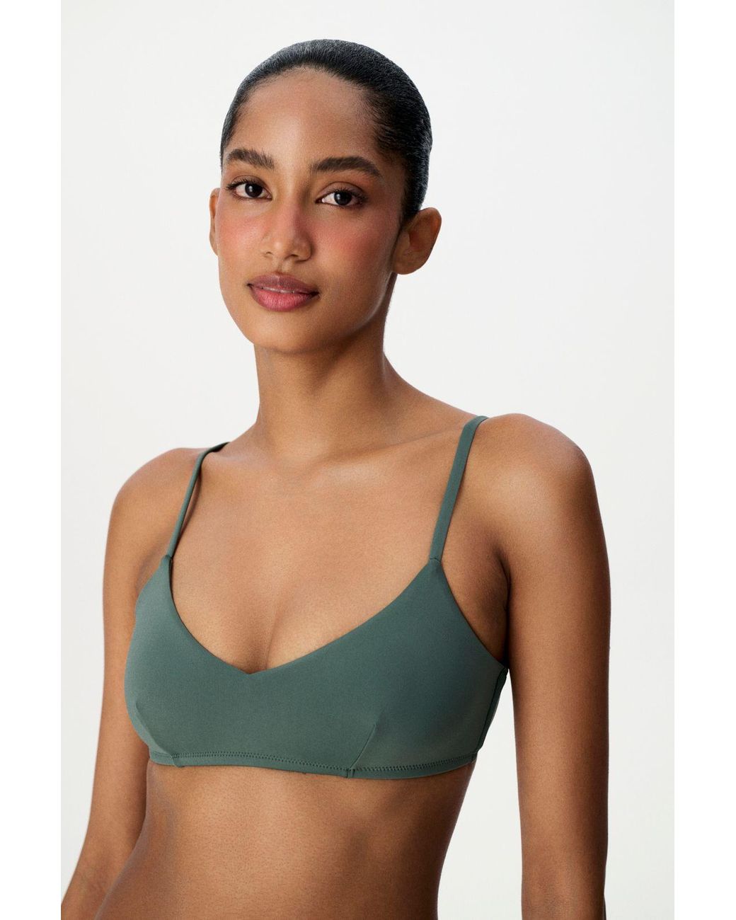 Penti Green Solid Bralette Bikini Top With Adjustable Straps