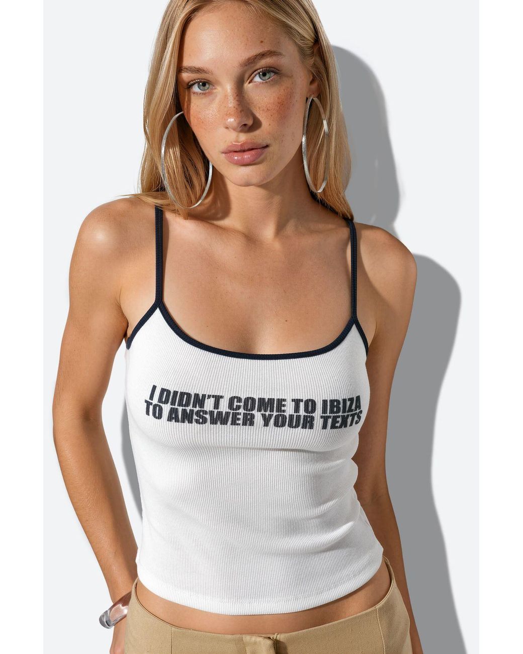 Busem White Printed Fitted Cami Tank Top