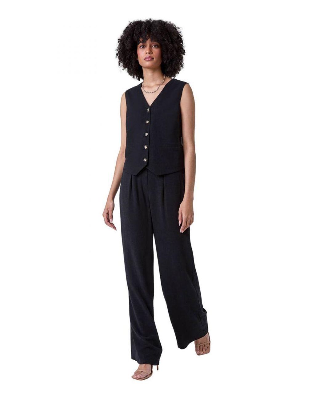 Roman Blue Linen Mix Wide Leg Trousers
