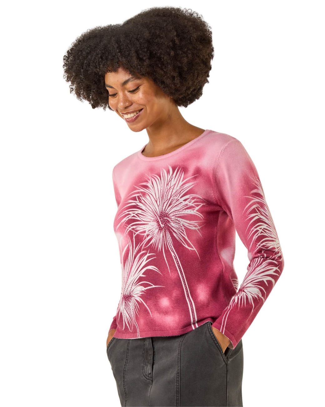 Roman Pink Floral Print Knit Jumper