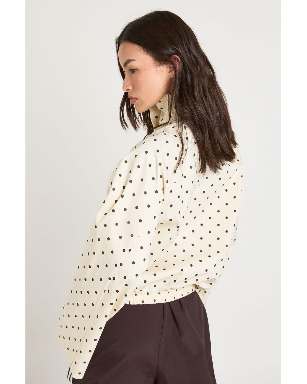 Boohoo Natural Funnel Neck Twill Polka Dot Zip Through
