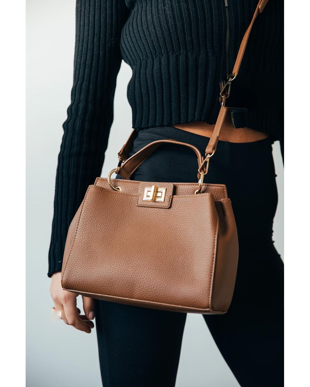 SVNX Brown Faux Leather Handbag With Trim