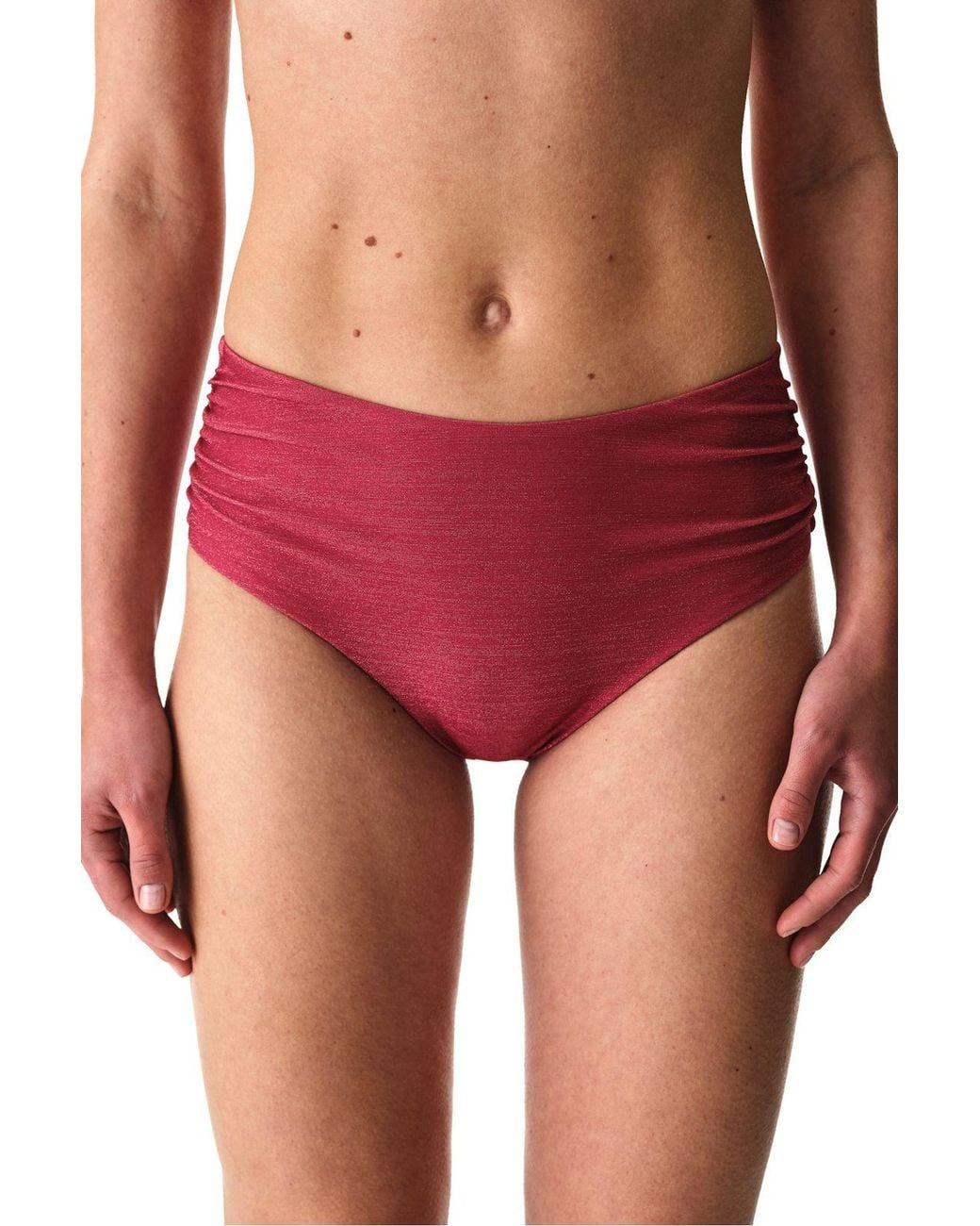 Penti Red Dayana Ruched Metallic High Waist Bikini Bottom