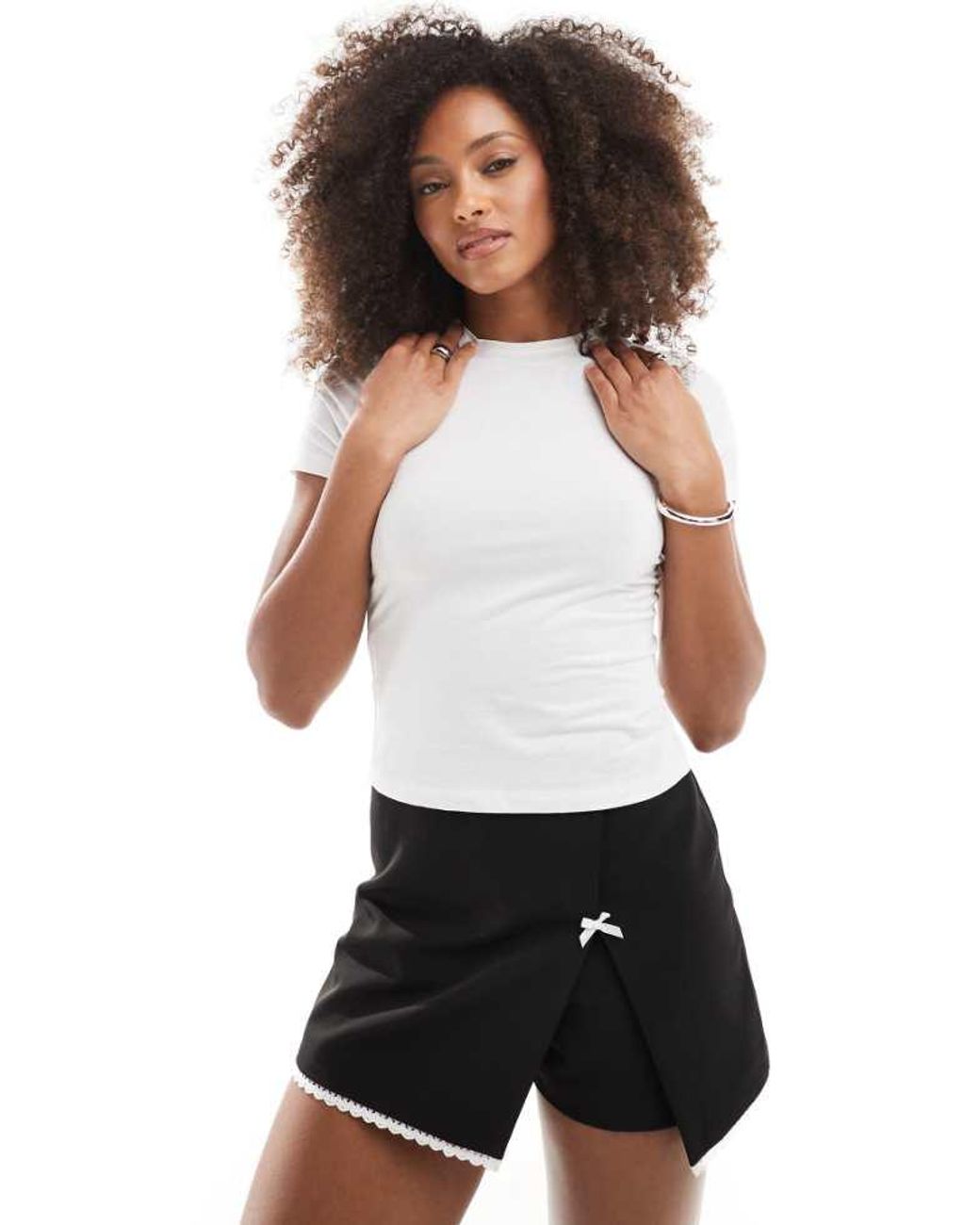 Miss Selfridge White Tailored Mini Skort With Bow