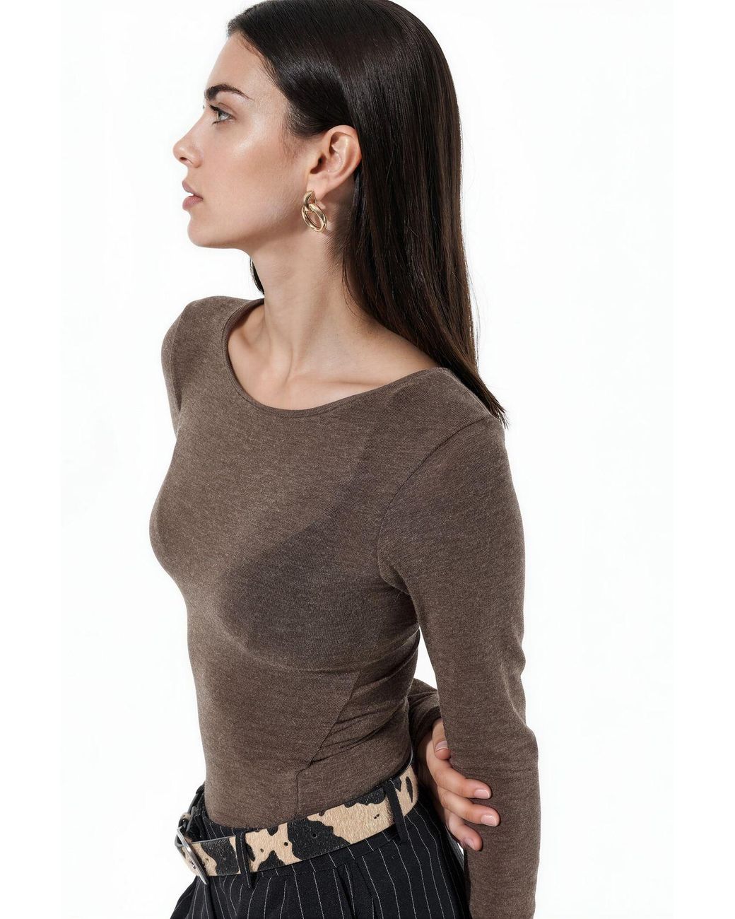 Busem Black Slim Fit Long Sleeve Transparent Blouse