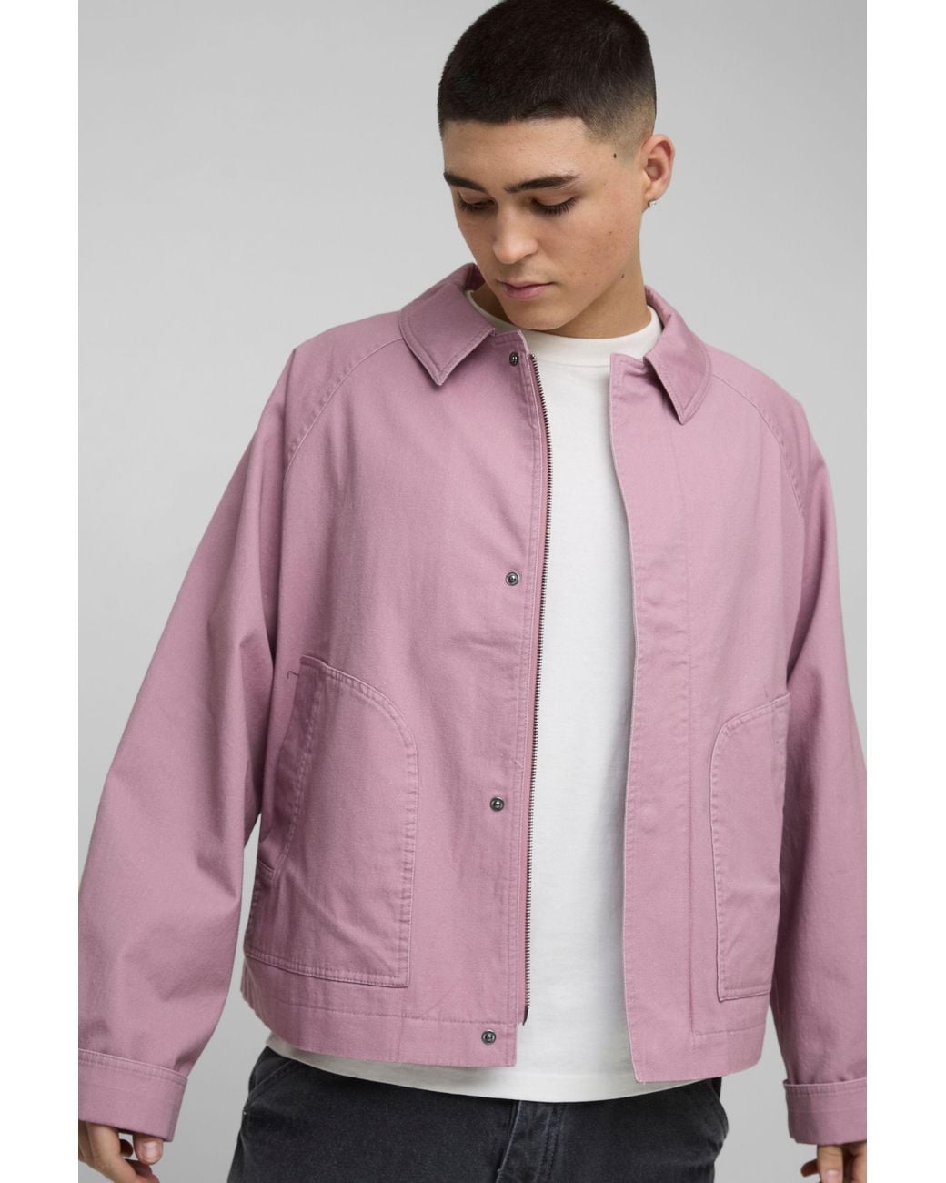 BoohooMAN Pink Oversized Boxy Raglan Twill Harrington Jacket for men