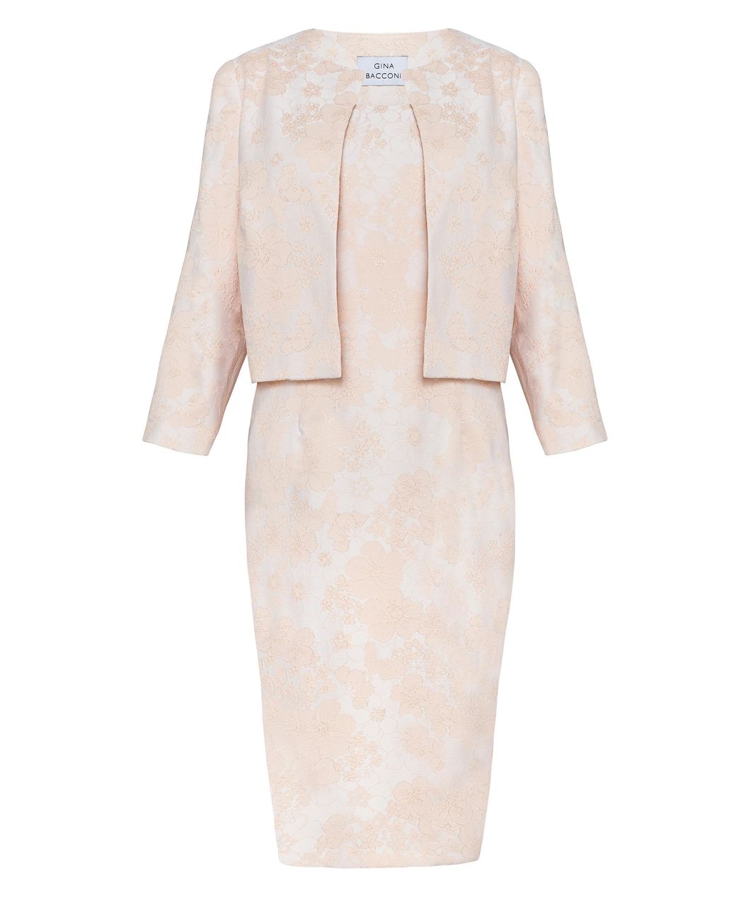 Gina Bacconi Pink Lily Jacquard Shift Dress And Bolero