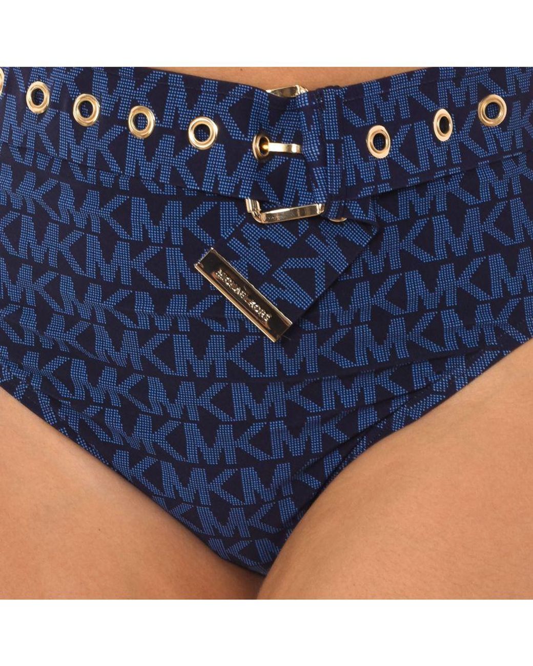 Michael Kors Blue High-Waist Bikini Bottom Mm2N025