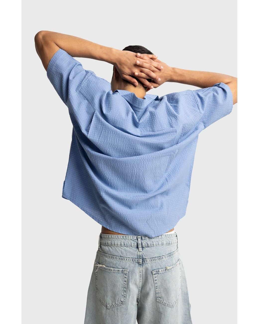 Giesto Blue Textured Short Sleeve Shirt for men