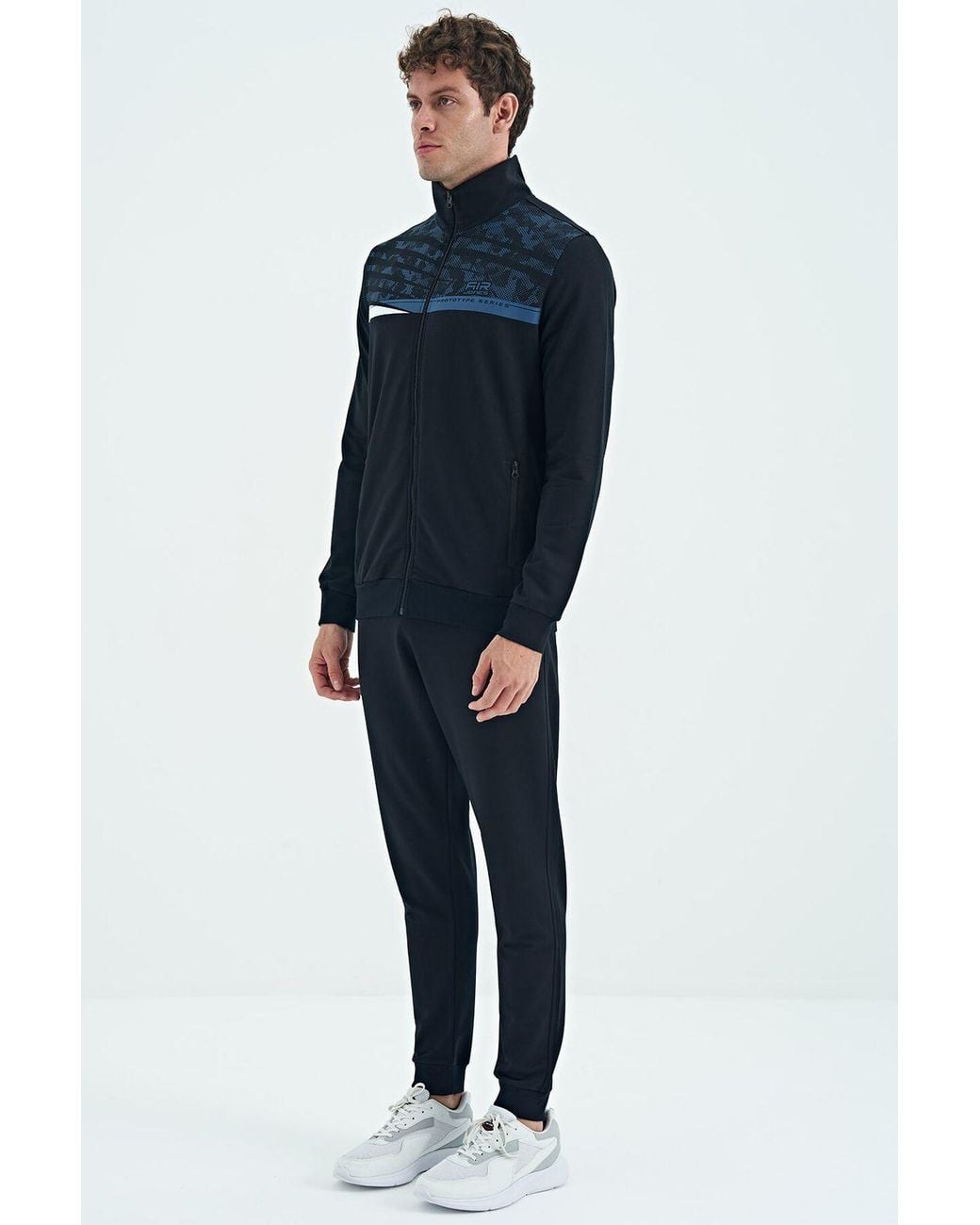 TOMMY LIFE Blue Printed Zip-Collar Sweatshirt And Pants Set for men