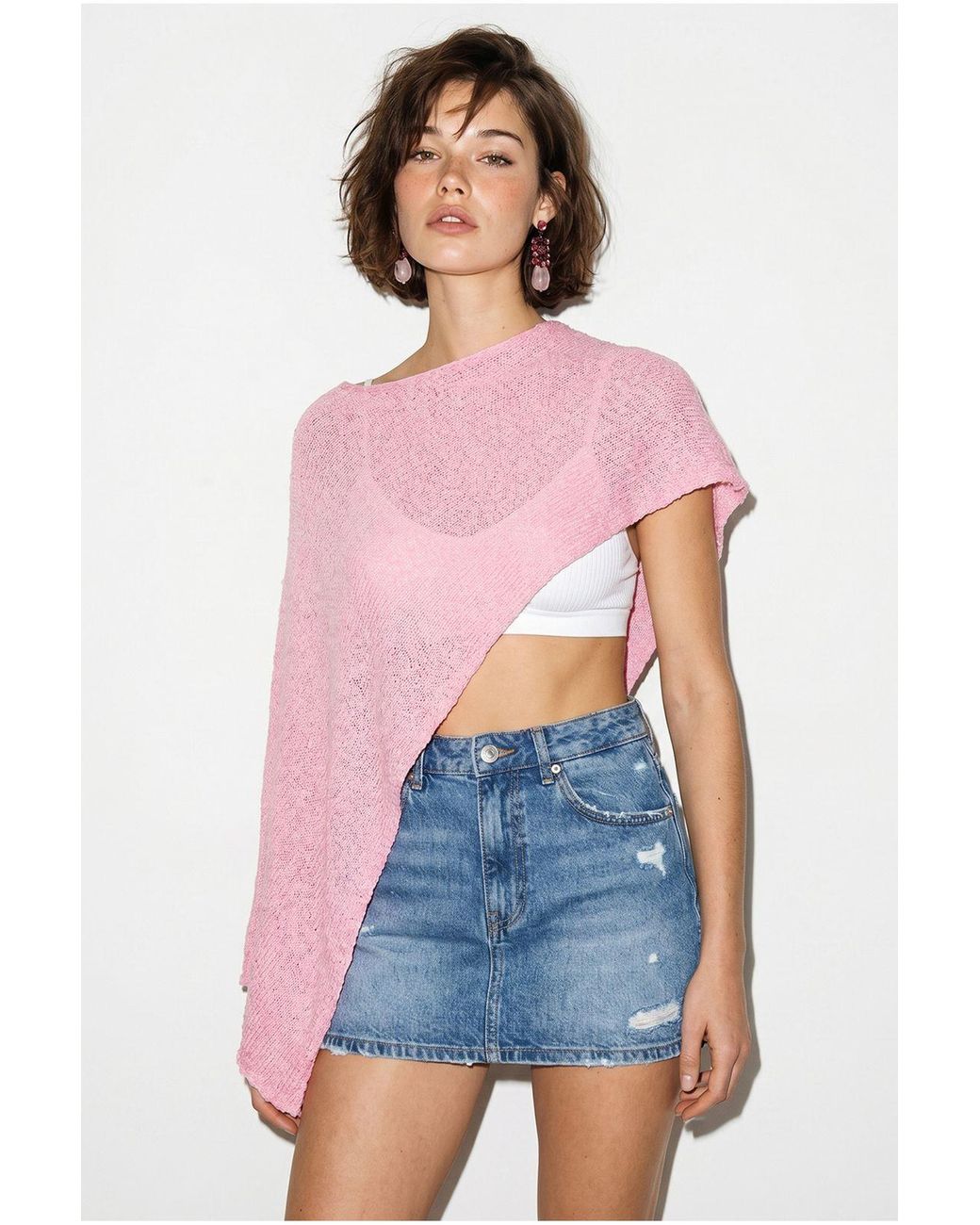 Bianco Lucci Pink Knit Cut-Out Beach Cover-Up