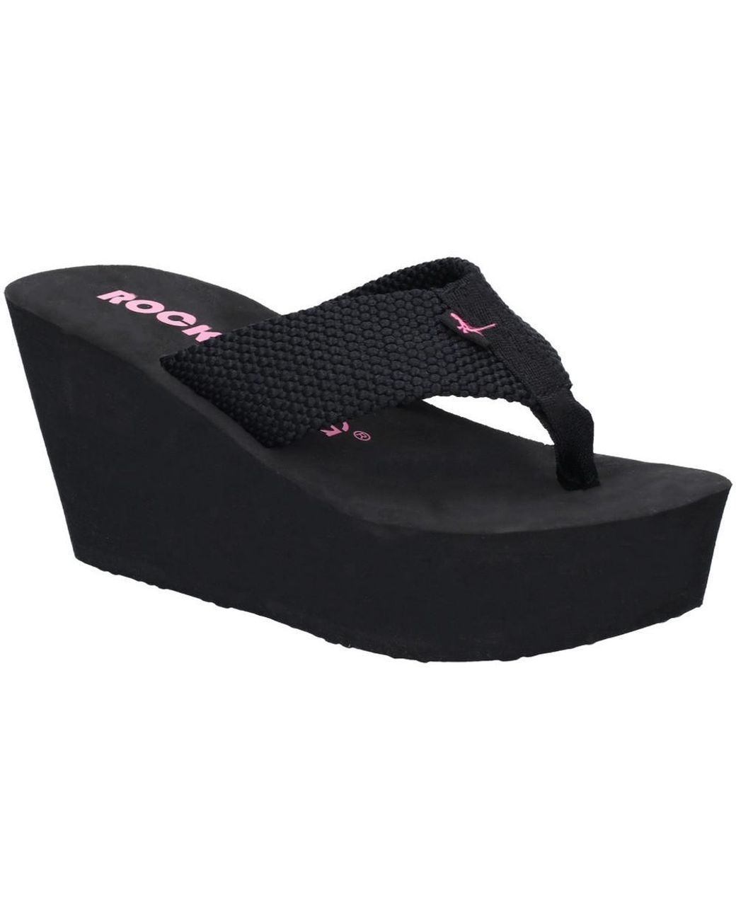 Rocket Dog Black Diver Webbing Slip On Wedge Flip Flops