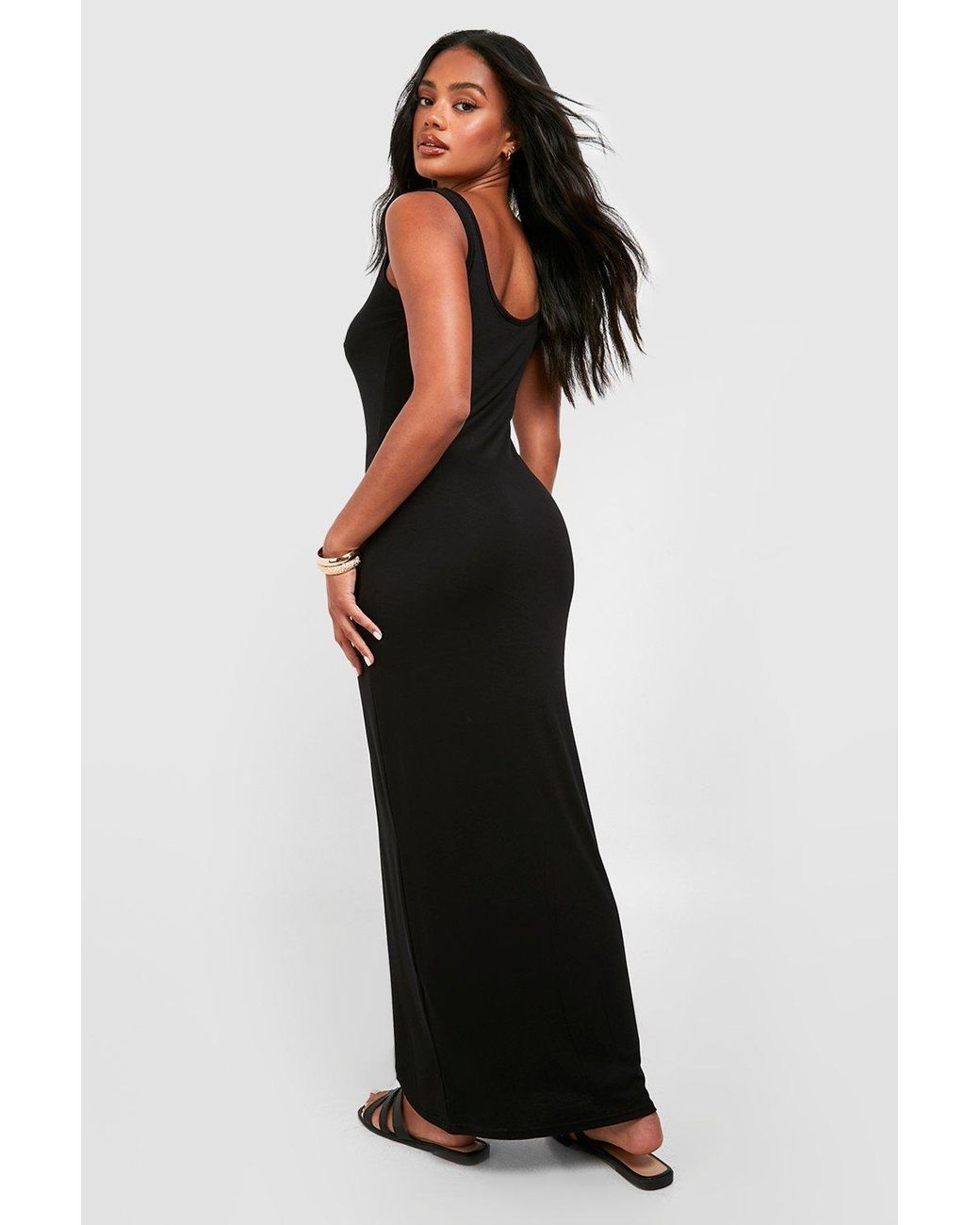 Boohoo Black Petite Basic Scoop Neck Maxi Dress