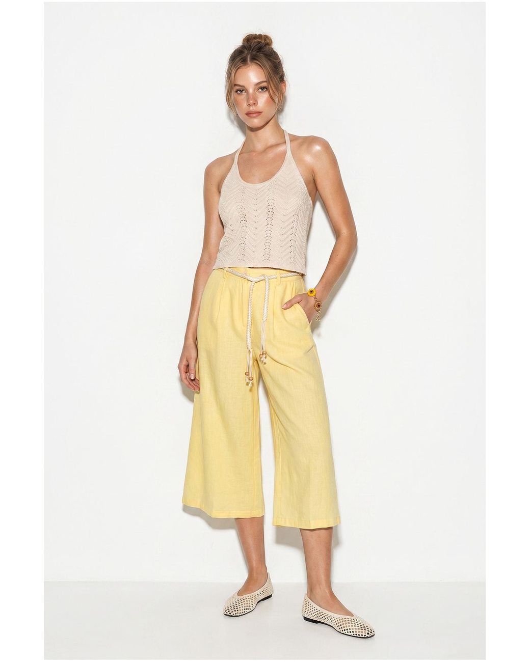 Bianco Lucci Yellow Culotte Pants