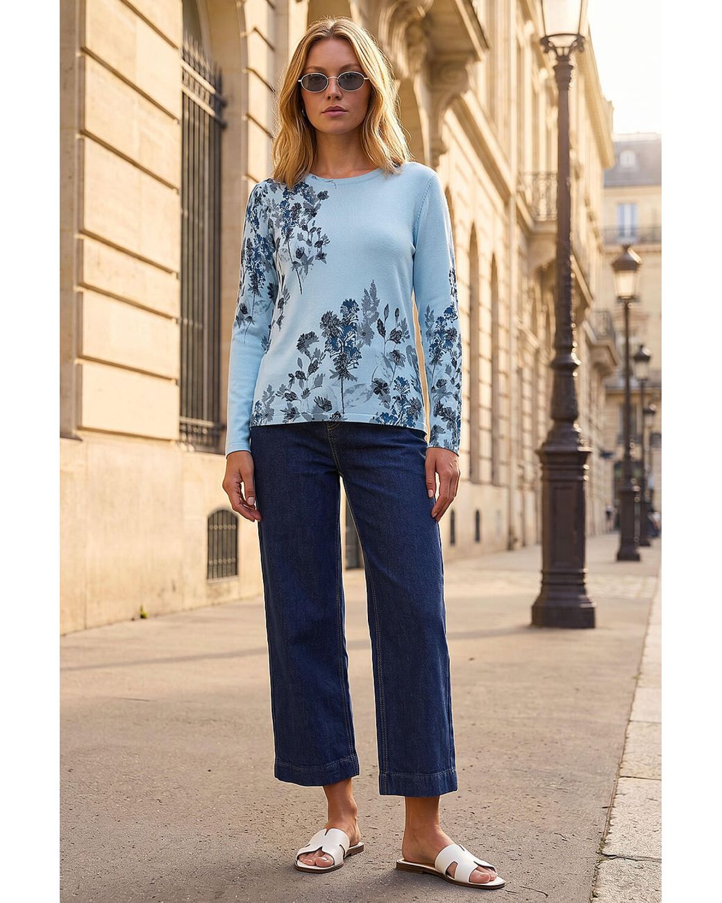 Roman Blue Floral Hotfix Print Jumper