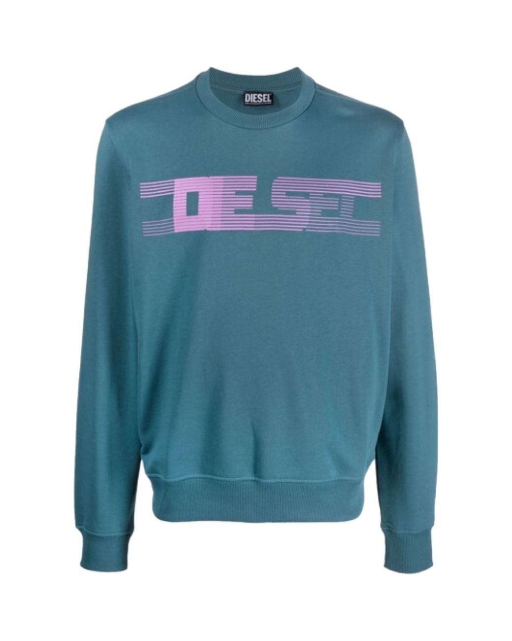DIESEL Blue Striped Logo Sweatshirt for men