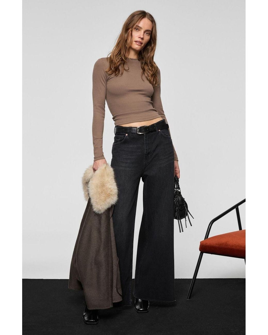 Grimelange White High Waist Wide Leg Jeans