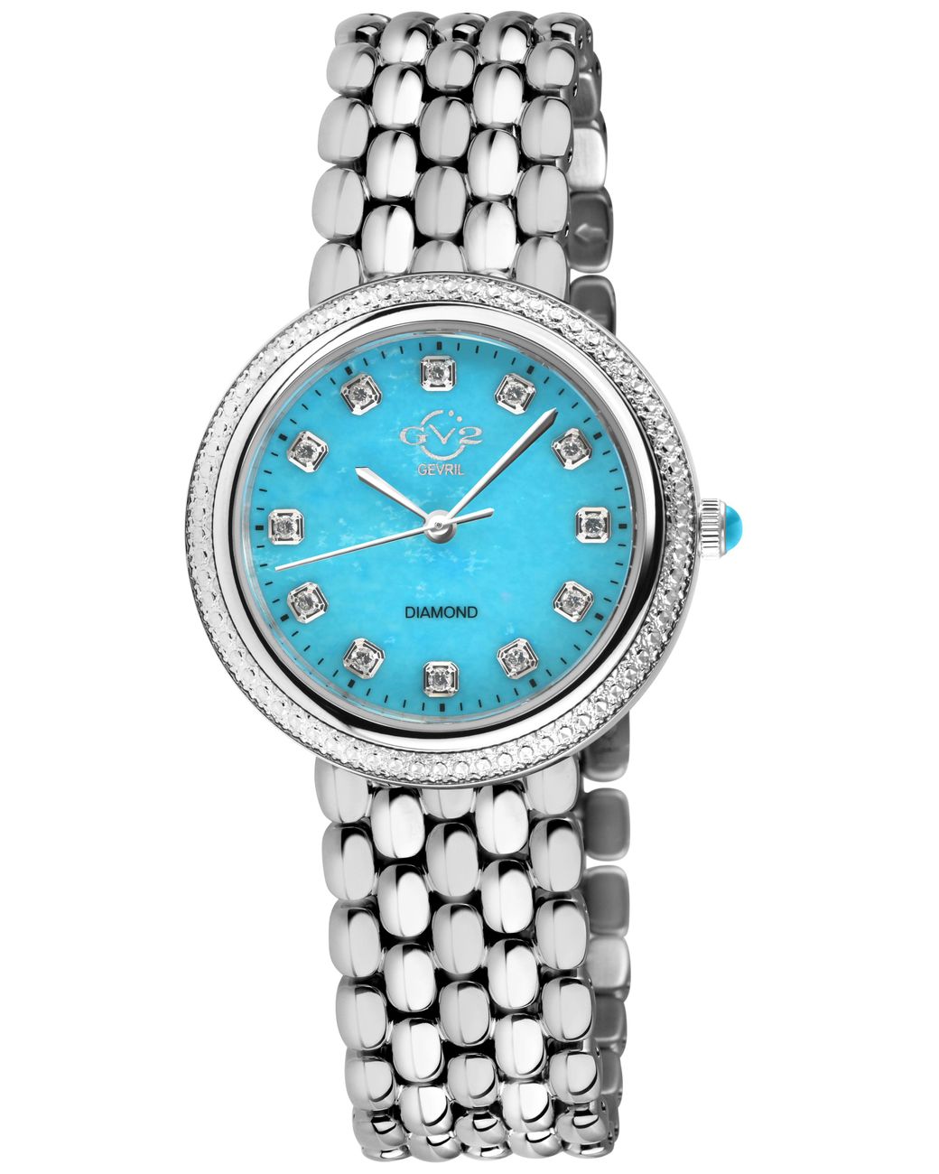 Gv2 Blue Arezzo Diamond Watch,Ss Case, Dial, 316L Staibless Steel Bracelet Watch