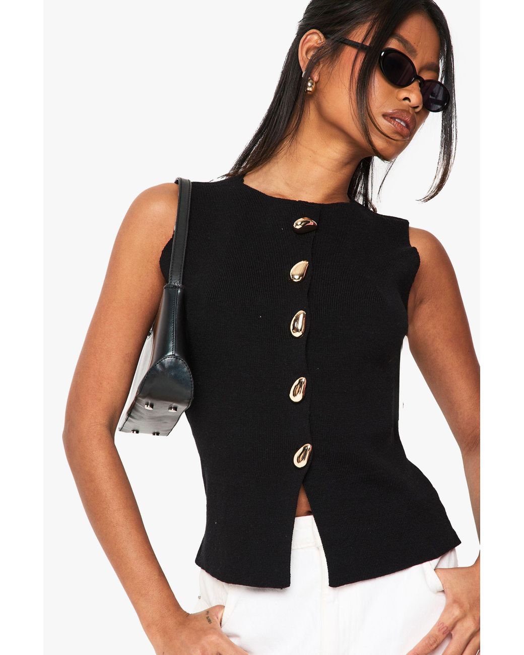 Boohoo Black Button Detail Longline Knitted Waistcoat