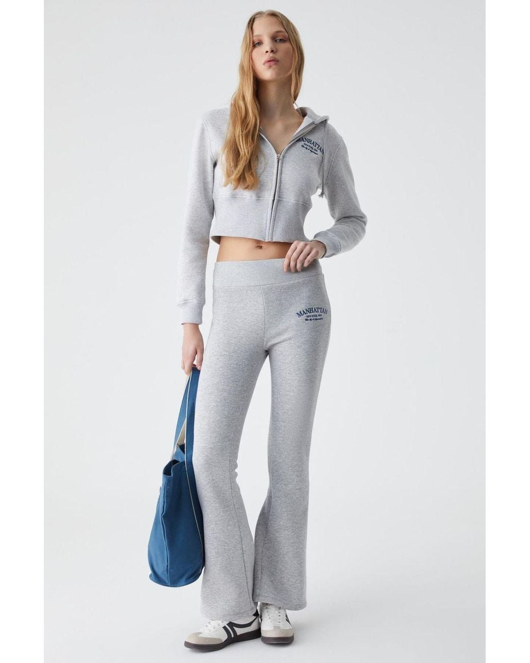 Grimelange Gray Crop Hooded Logo Zip Sweatshirt