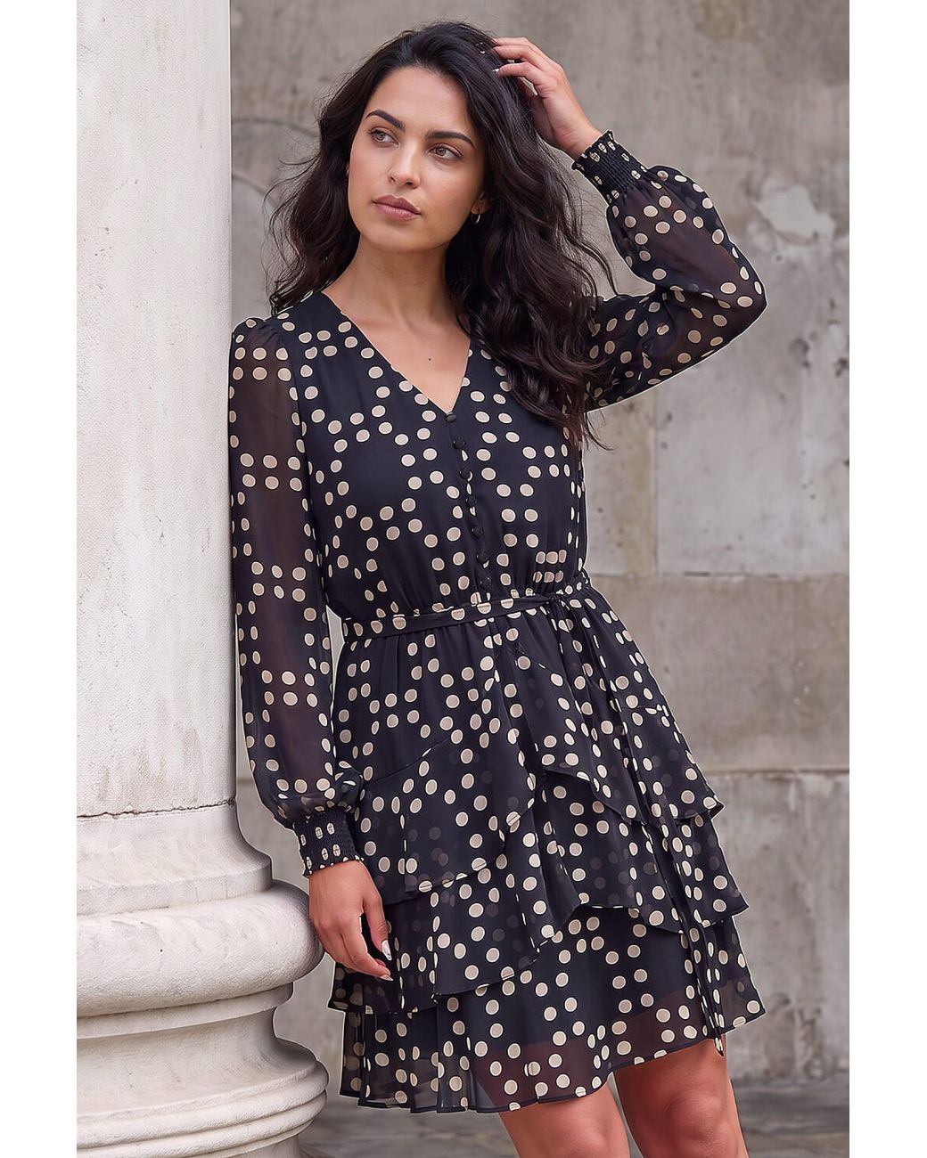 D.u.s.k Black Spot Print Tie Waist Dress