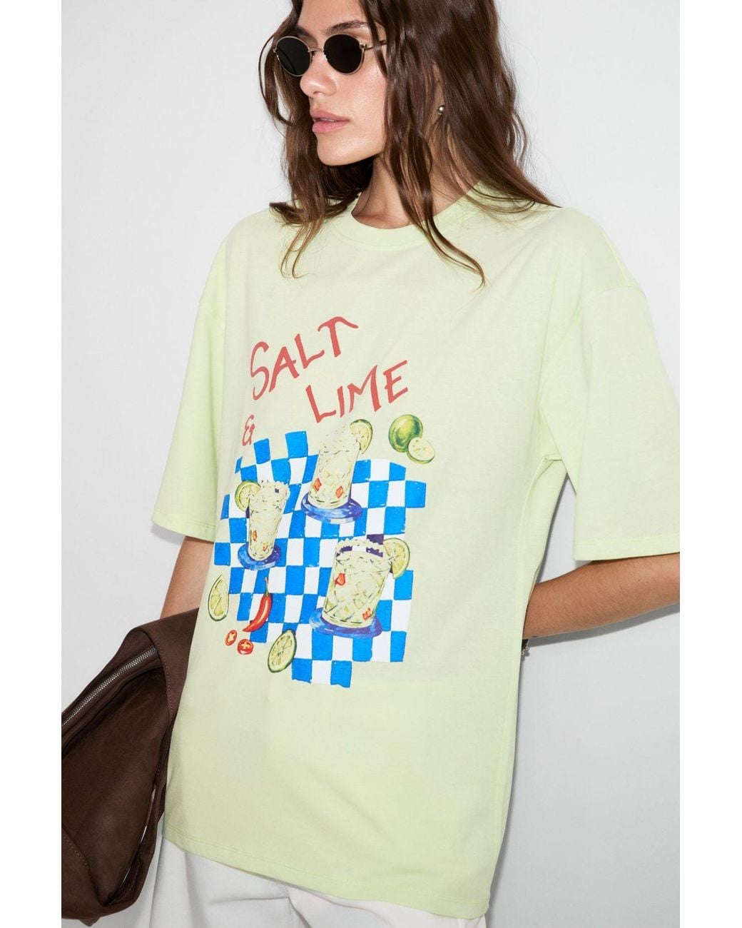 Grimelange Blue Oversized Printed Crew Neck T-Shirt