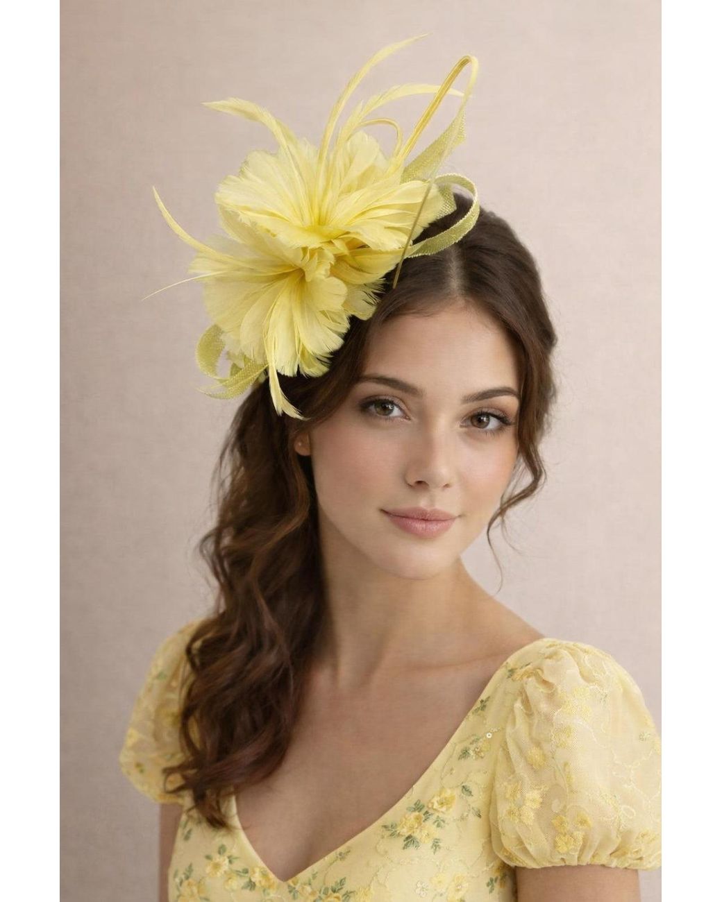 SVNX Yellow Floral Feather Fascinator With Loops