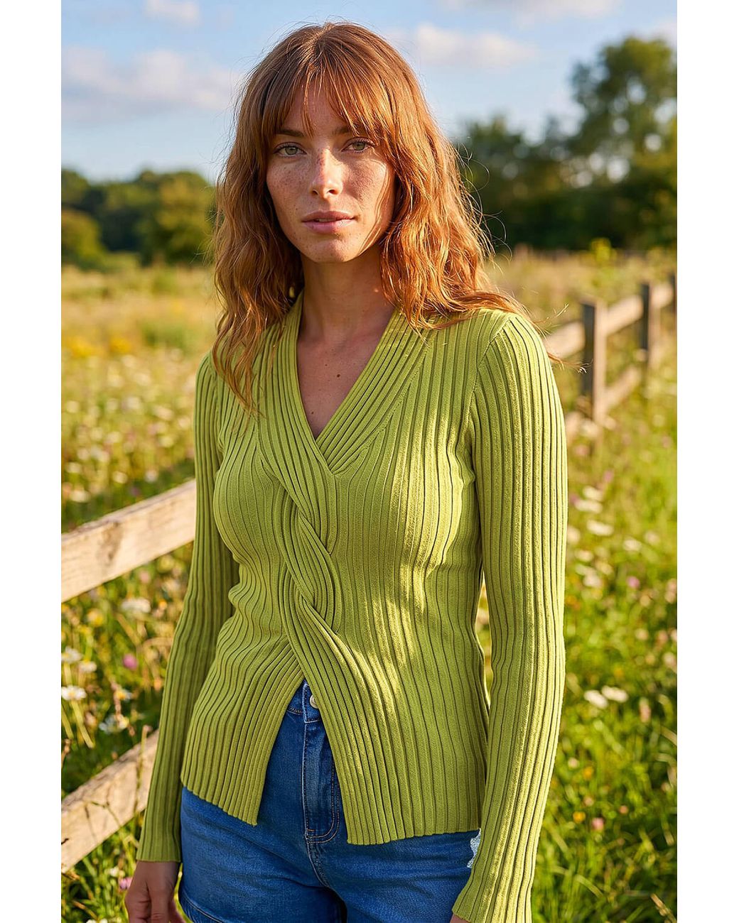 Roman Yellow Cable Split Detail Rib Jumper