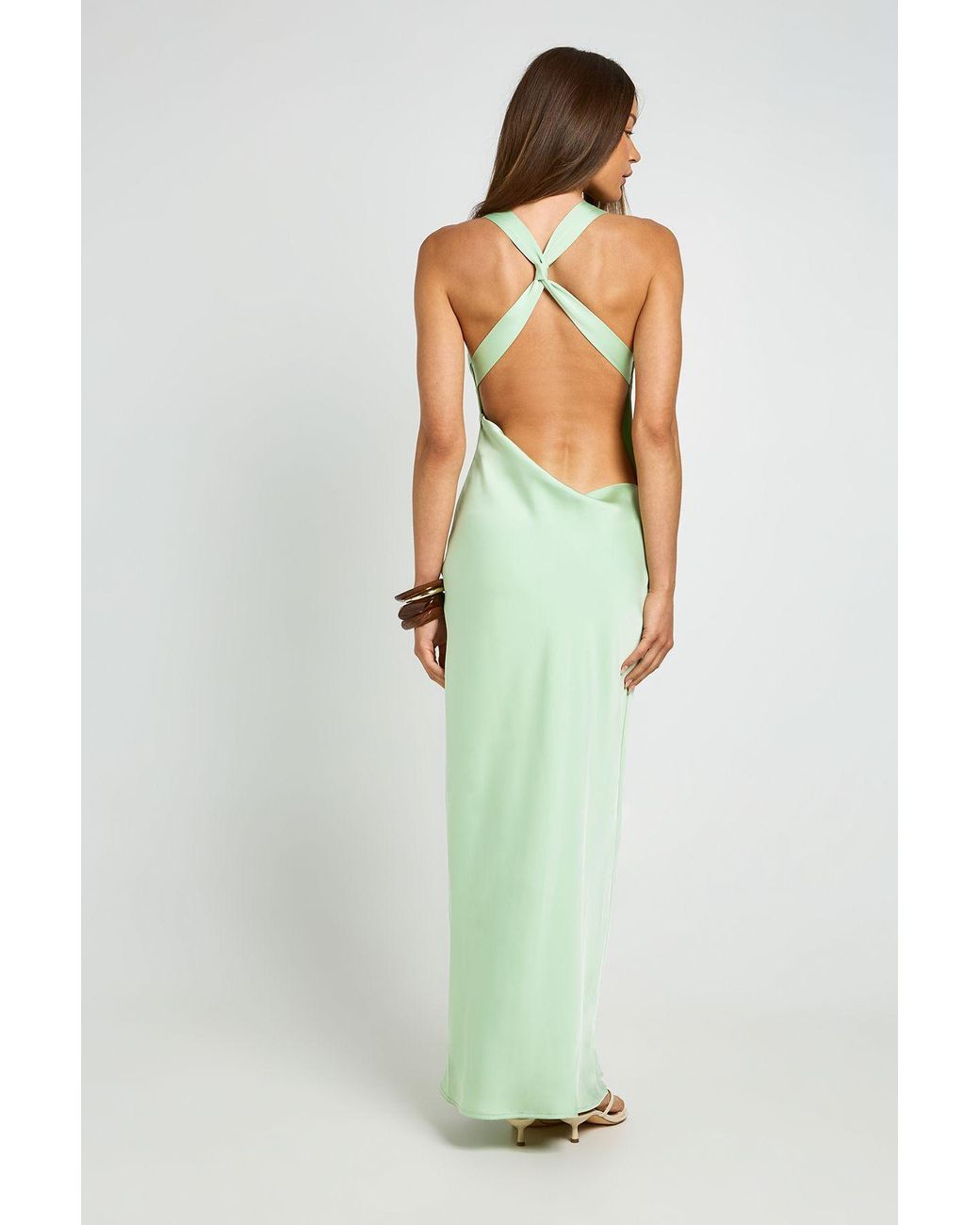 Boohoo Green Drape Back Satin Maxi Dress