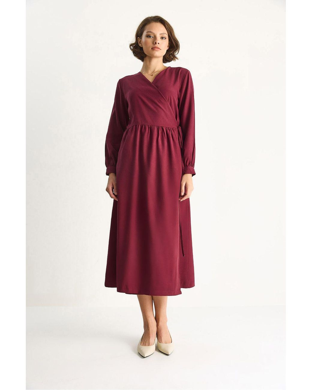 Bianco Lucci Red Maxi Ruffle Drape Turtleneck Dress