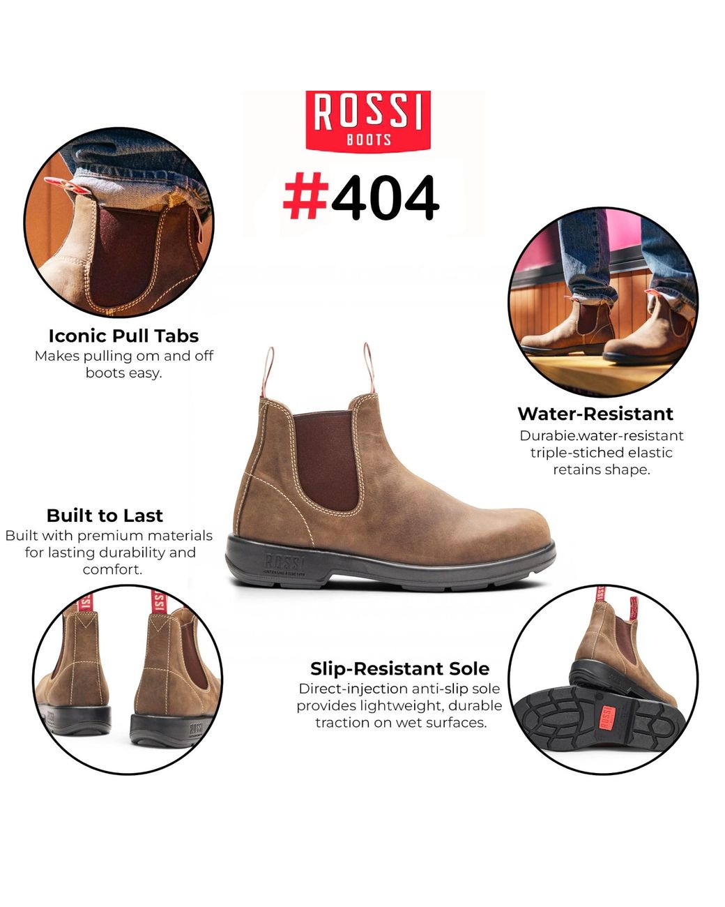 Rossi Boots Brown 404 Mocha Leather Outdoor Chelsea